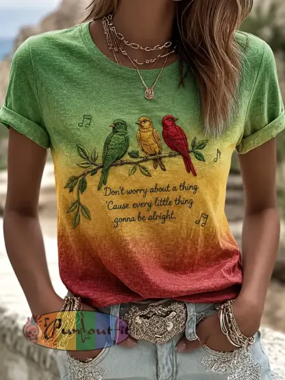 Women’s ’Every Little Thing Is Gonna Be Alright’ Printed Casual T-Shirt - As picture · S