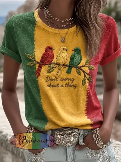 Women’s ’Every Little Thing Is Gonna Be Alright’ Printed Casual T-Shirt - As picture · S
