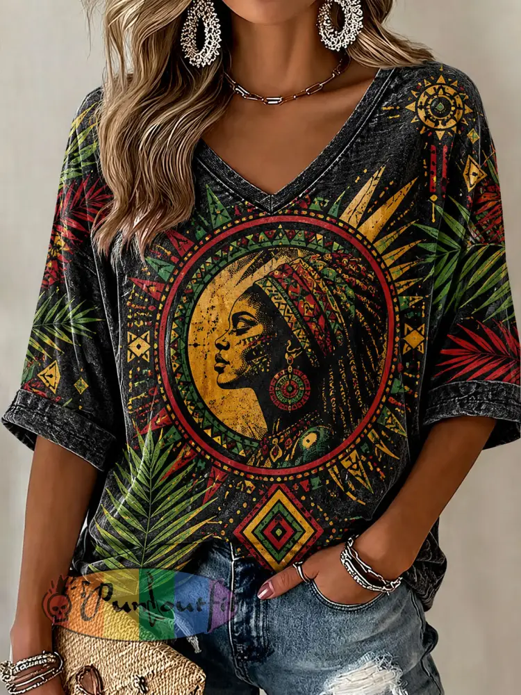 Women’s Reggae Print Casual T-Shirt - As picture · S