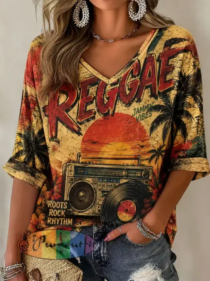 Women’s Mid-length Sleeves V-Neck T-Shirt - As picture · S