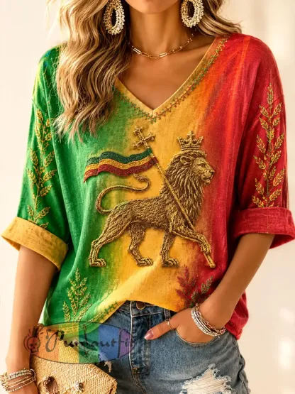 Women’s Reggae Print Casual T-Shirt - As picture · S
