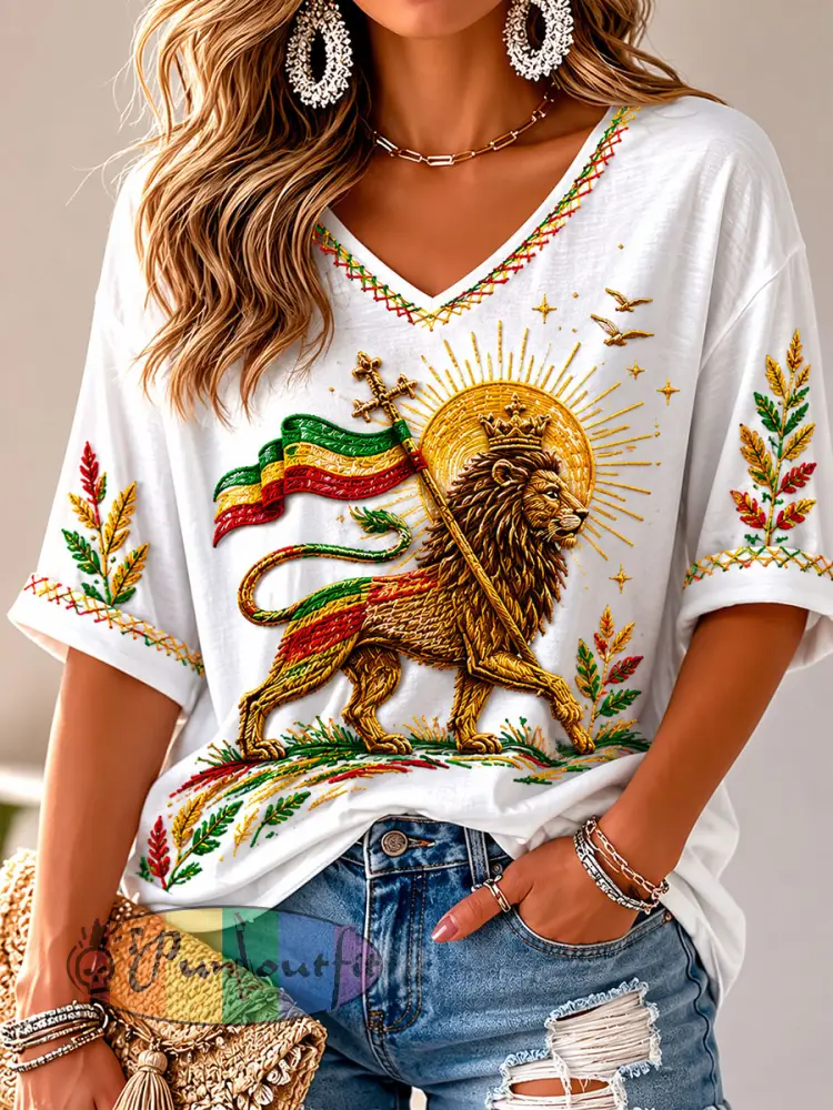 Women’s Reggae Print Casual T-Shirt - As picture · S