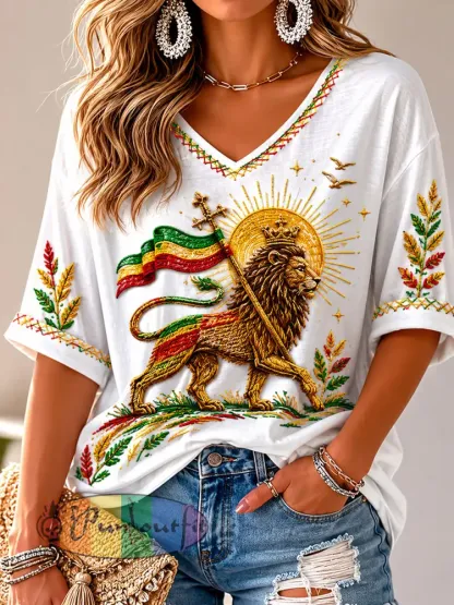 Women’s Reggae Print Casual T-Shirt - As picture · S