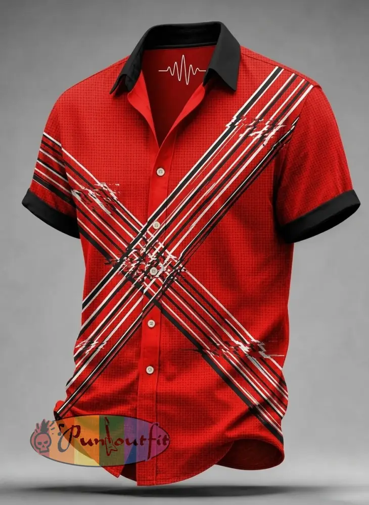 Men’s Retro VH Rock Band Art Short-Sleeve Waffle Shirts - Red · S