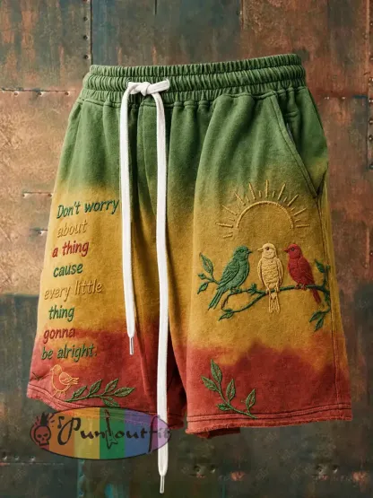 Men’s ’Every Little Thing Is Gonna Be Alright’ Printed Casual Shorts - As picture · S