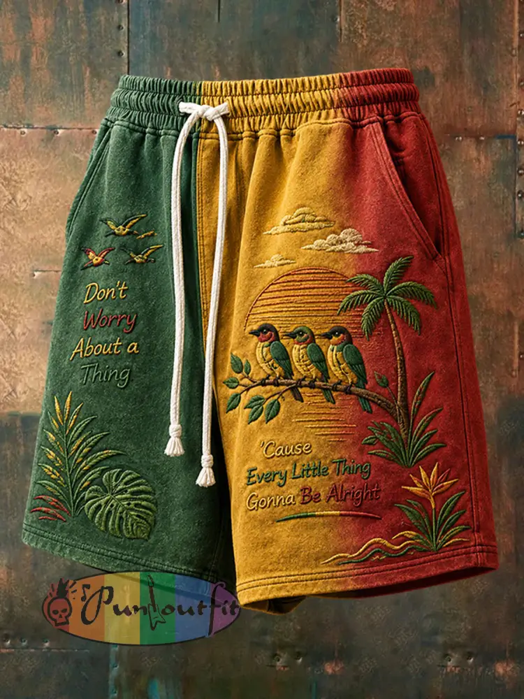 Men’s ’Every Little Thing Is Gonna Be Alright’ Printed Casual Shorts - As picture · S
