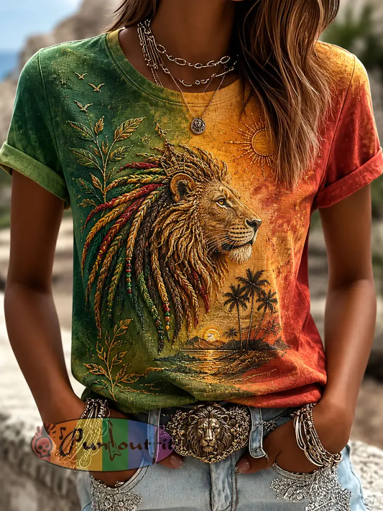 Women’s Reggae Print Casual T-Shirt - As picture · S