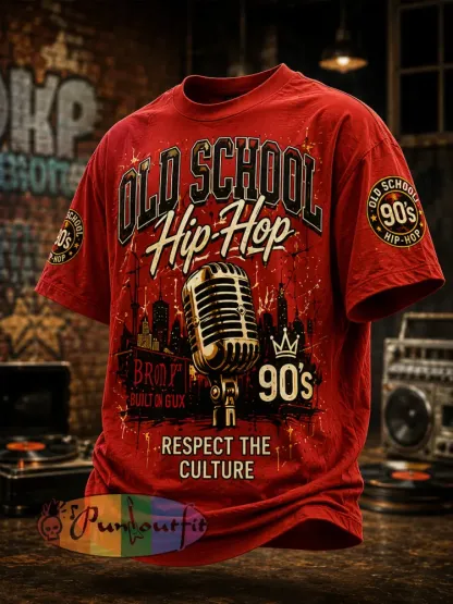 Men’s Retro 90s Old School Hip-Hop Print Casual Tee - Red · S