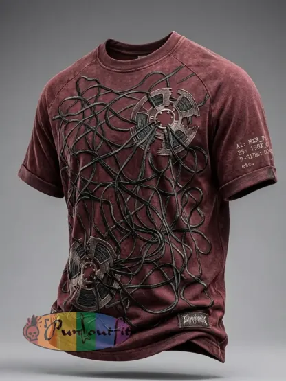 Men’s Vintage VH Guitar Line Illustration Abstract Print Short-Sleeve T-Shirt - Wine Red · S