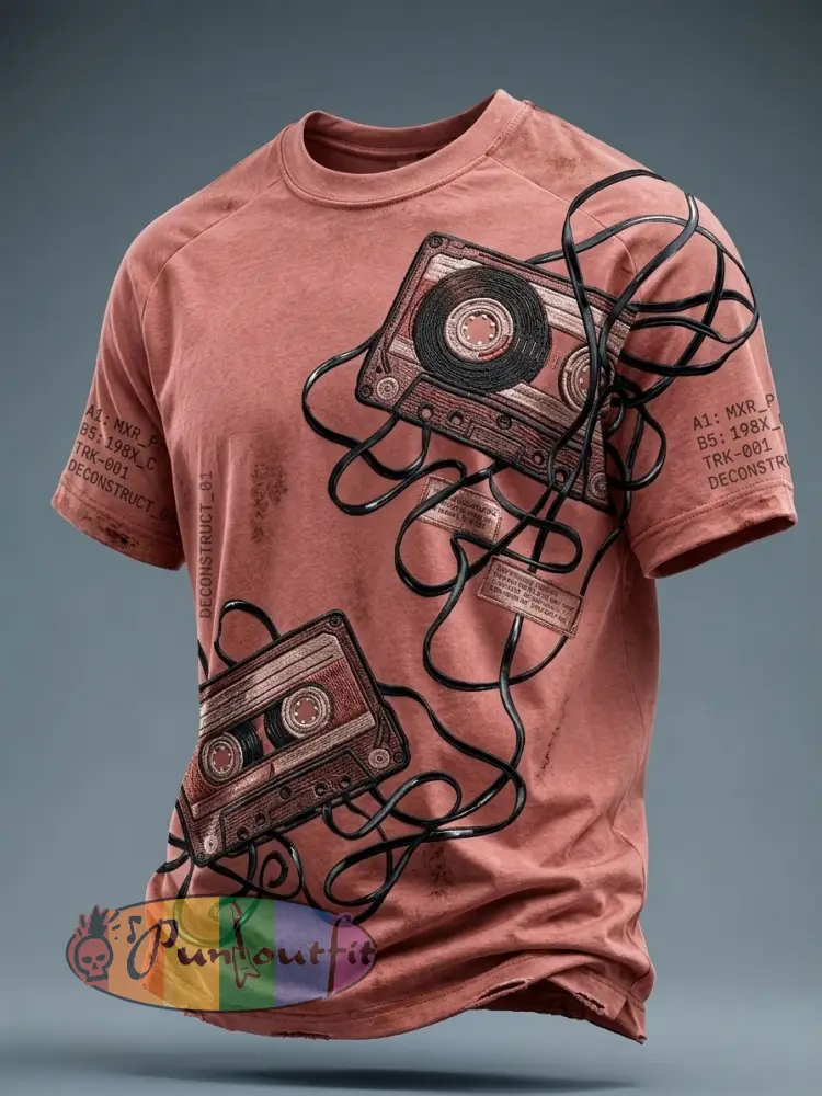 Men’s Vintage VH Guitar Line Illustration Abstract Print Short-Sleeve T-Shirt - Red · S