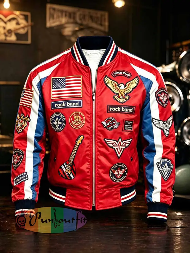 Men’s Fashion Rock Band Badge Print Jacket - As picture · M