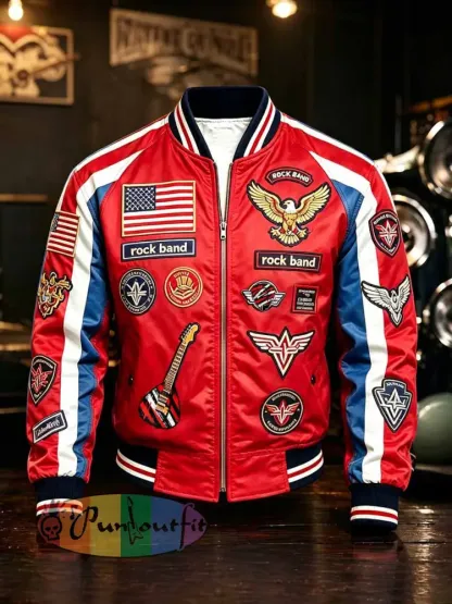 Men’s Fashion Rock Band Badge Print Jacket - As picture · M