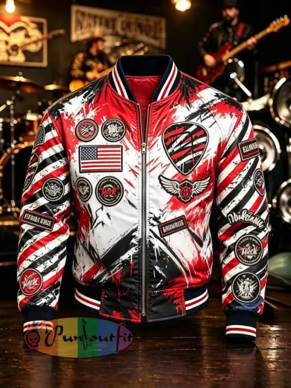 Men’s Fashion Rock Band Badge Print Jacket - As picture · M