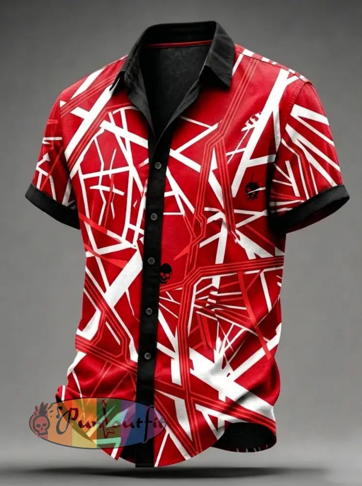 Men’s Retro VH Rock Band Art Short-Sleeve Shirts - Red · S