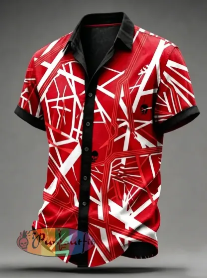 Men’s Retro VH Rock Band Art Short-Sleeve Shirts - Red · S