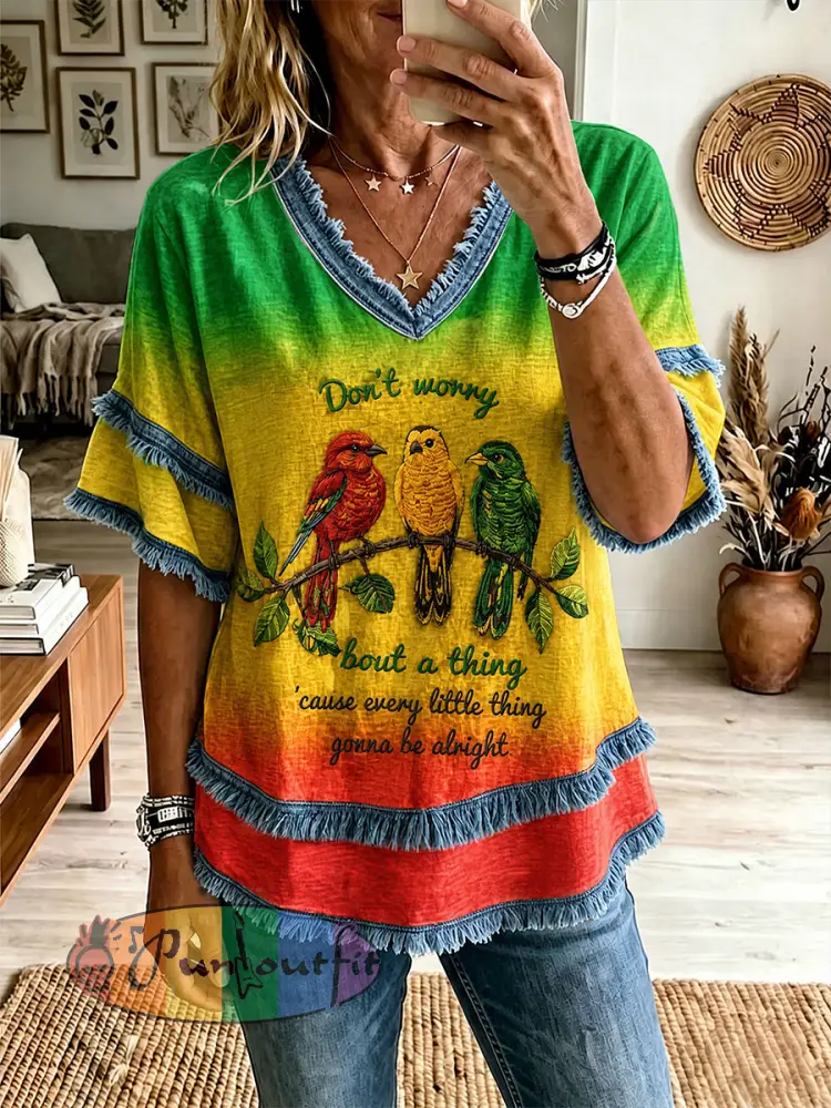 Women’s ’Every Little Thing Is Gonna Be Alright’ Printed Casual T-Shirt - As picture · S