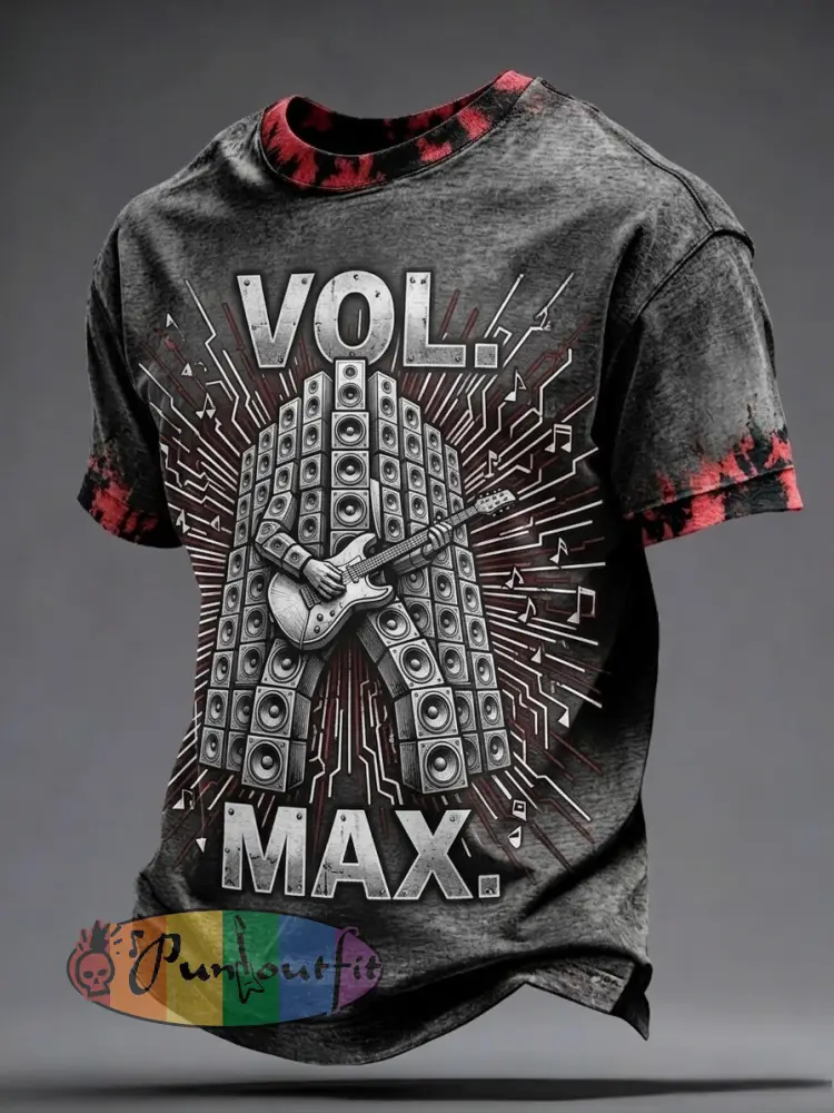Men’s Vintage VH Illustration Abstract Print Casual Cotton Short Sleeve T-Shirt - Gray · S