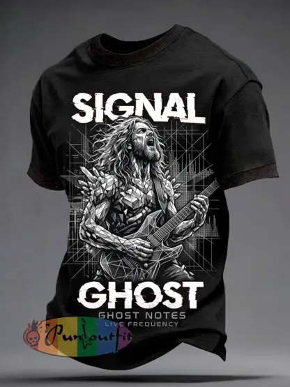 Men’s Vintage VH Illustration Abstract Print Casual Cotton Short Sleeve T-Shirt - Black · S