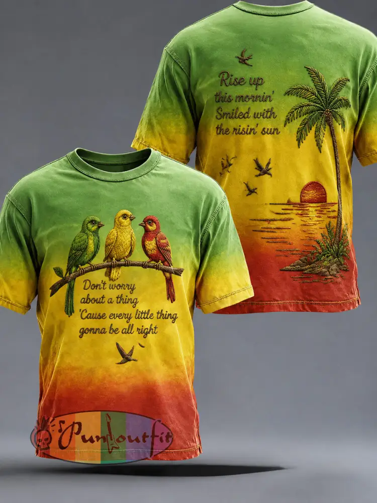 Men’s ’Every Little Thing Is Gonna Be Alright’ Printed Casual T-Shirt - As picture · S