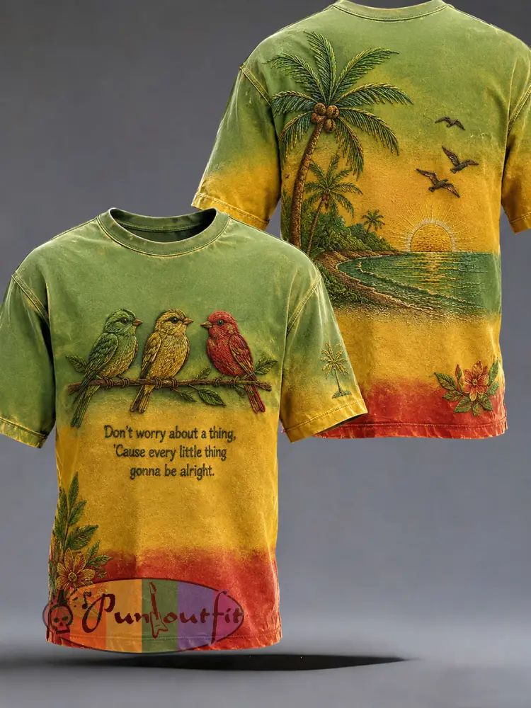 Men’s ’Every Little Thing Is Gonna Be Alright’ Printed Casual T-Shirt - As picture · S
