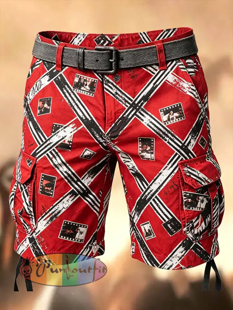 Men’s Vintage Punk Rock Printed Casual Cargo Pants - As picture · S
