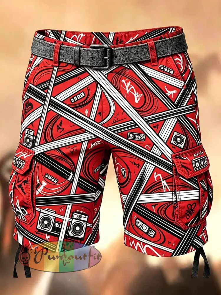 Men’s Vintage Punk Rock Printed Casual Cargo Pants - As picture · S