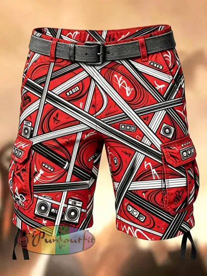 Men’s Vintage Punk Rock Printed Casual Cargo Pants - As picture · S