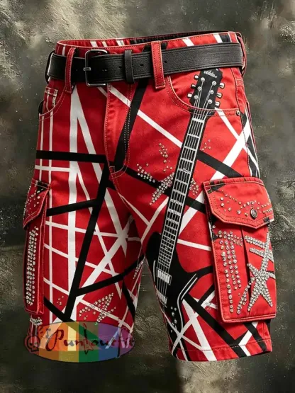 Men’s Vintage Van Halen Print Casual Work Shorts - As picture · S