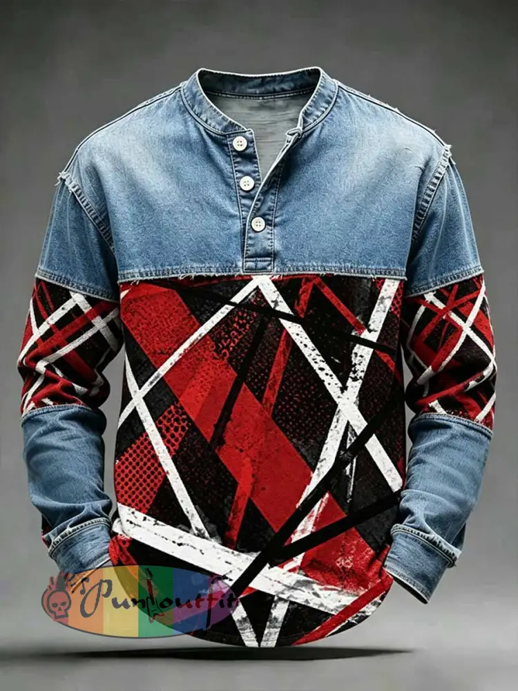 Men’s Vintage Punk Rock Pattern Printed Sweatshirt - As picture · S