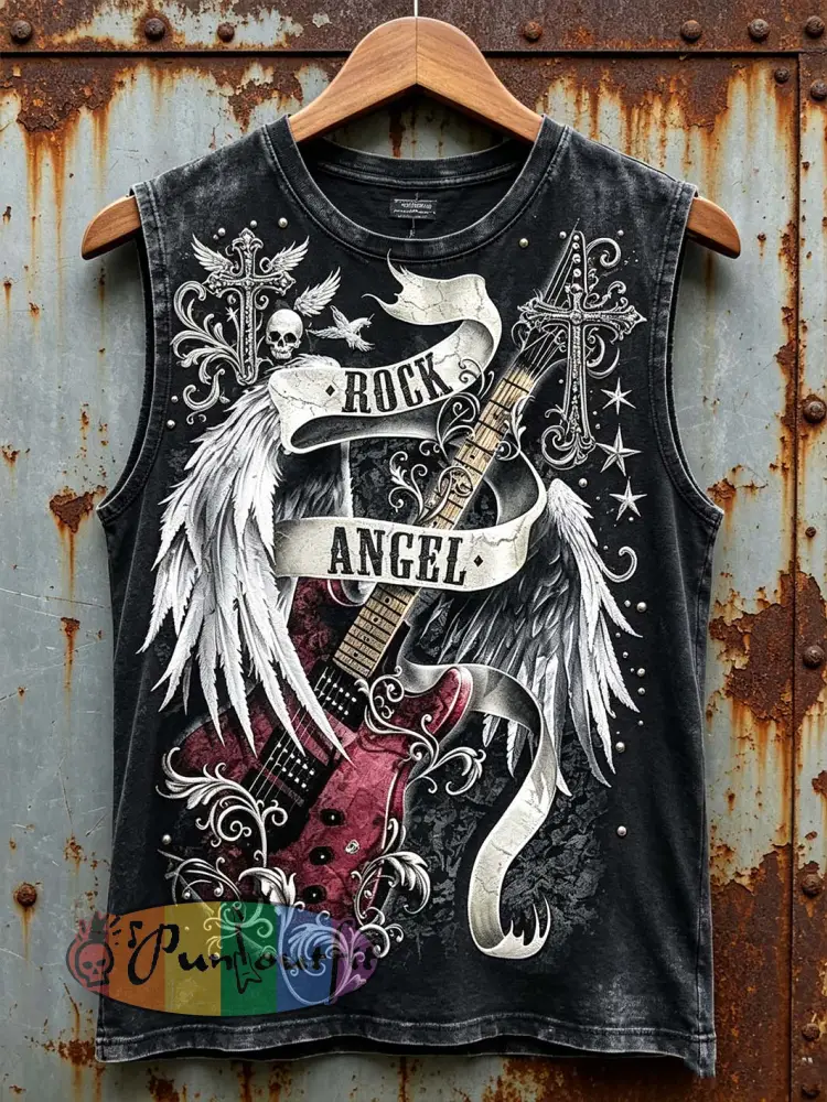 Men’s retro rock music skull element printed vest - Black · S