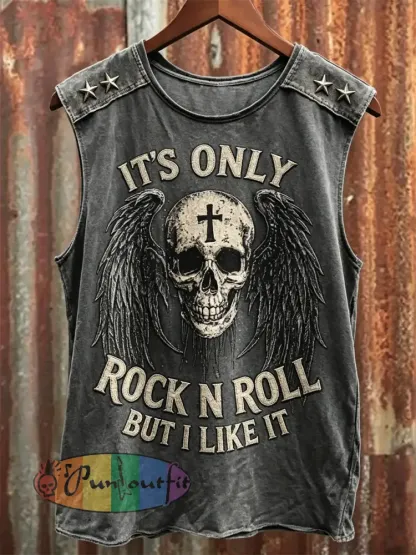 Men’s Only Rock N Roll But I Like It Skull Print Racket Vest - Dark Gray · S