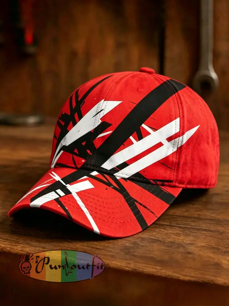 Vintage VH Guitar Line Illustration Abstract Print Casual Cap - Red · ONE