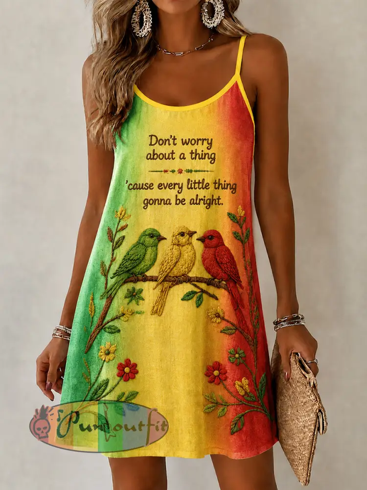Women’s ’Every Little Thing Is Gonna Be Alright’ Casual Printed Dress - As picture · S