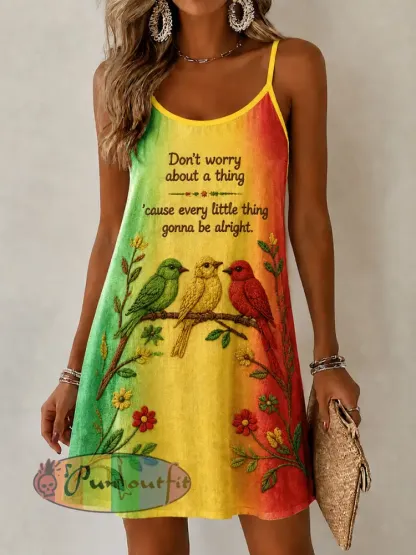 Women’s ’Every Little Thing Is Gonna Be Alright’ Casual Printed Dress - As picture · S