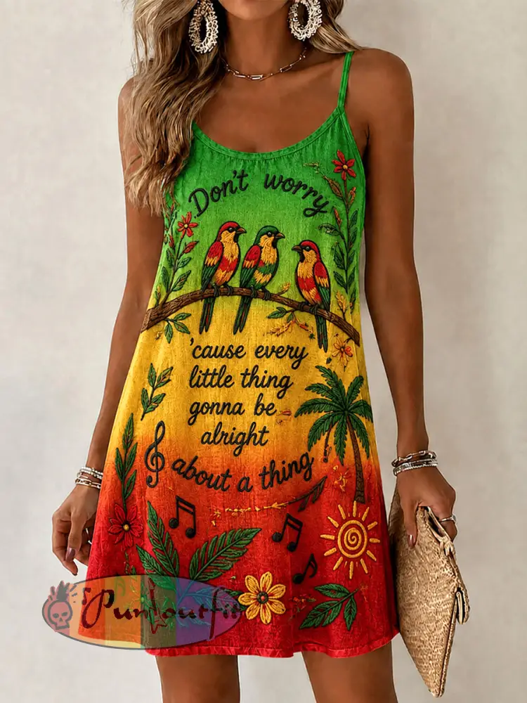 Women’s ’Every Little Thing Is Gonna Be Alright’ Casual Printed Dress - As picture · S