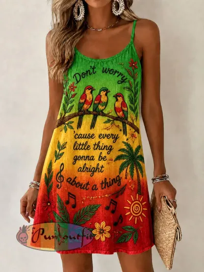 Women’s ’Every Little Thing Is Gonna Be Alright’ Casual Printed Dress - As picture · S