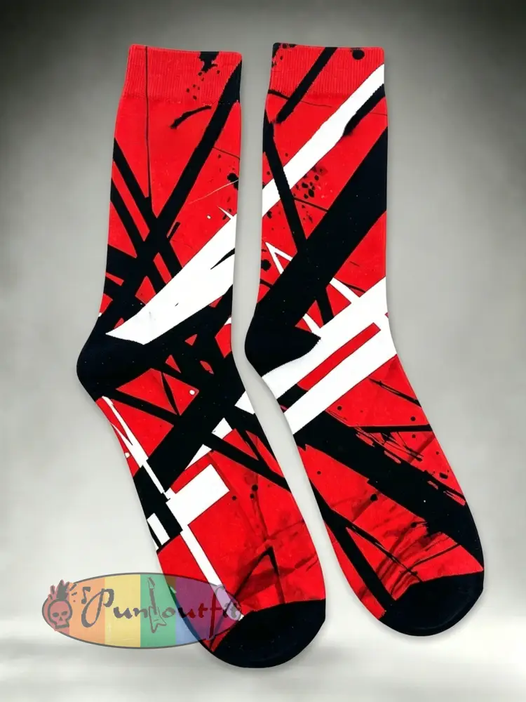 Vintage VH Guitar Line Illustration Abstract Print Casual Socks - Red · ONE