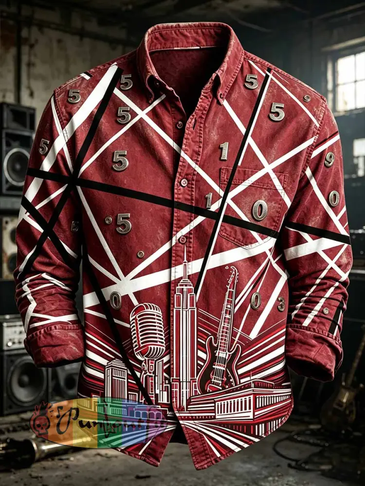 Men’s Fashion Rock VH Pattern Printed Shirt - As picture · S