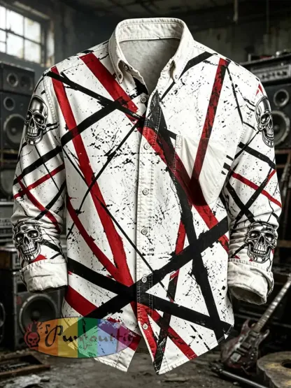 Men’s Fashion Rock VH Pattern Printed Shirt - As picture · S