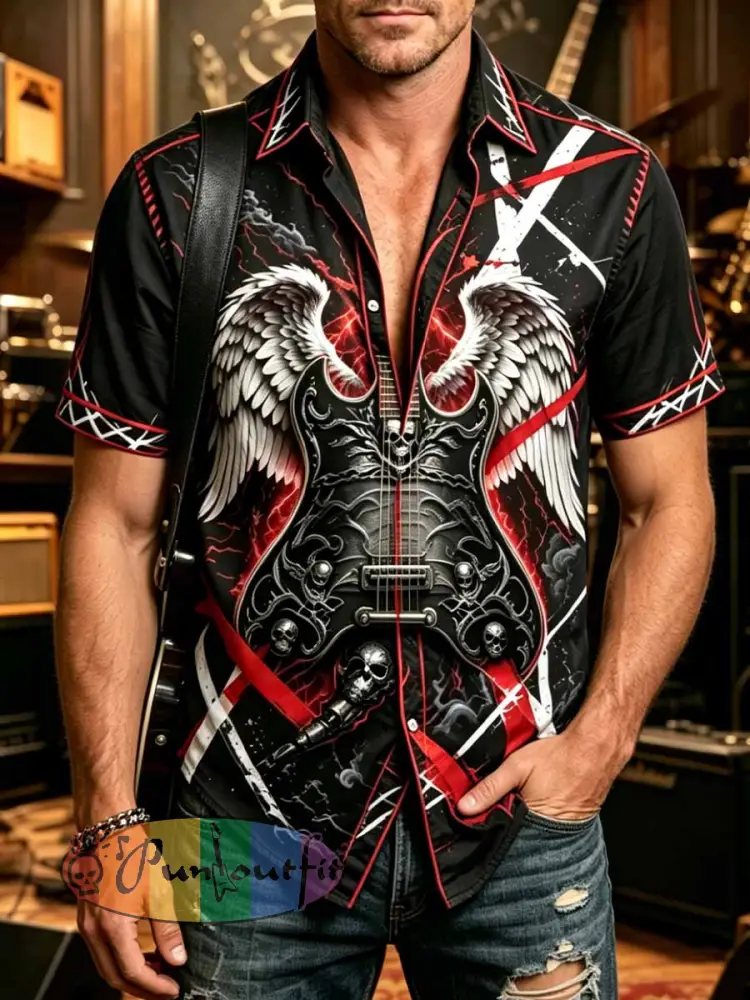 Men’s Fashion Rock VH Pattern Printed Shirt - As picture · M