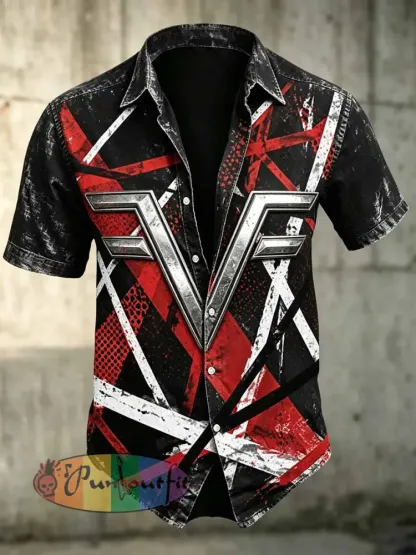 Men’s Vintage Van Halen Print Casual Shirt - As picture · S