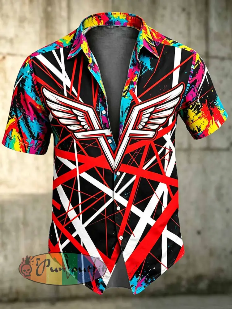 Men’s Vintage Van Halen Print Casual Shirt - As picture · S