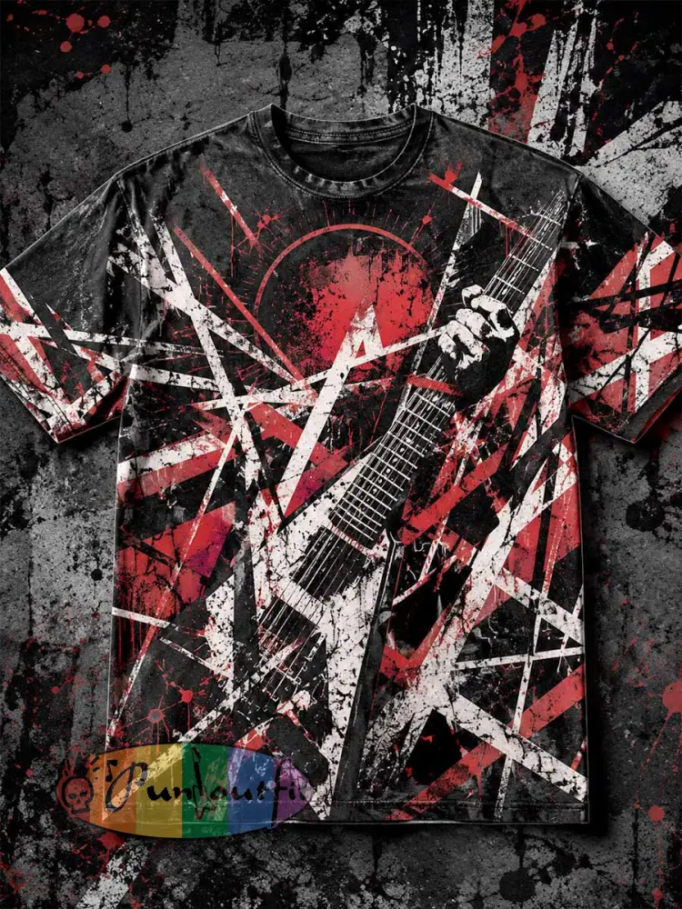 Men’s Vintage Van Halen Print Casual T-Shirt - As picture · S