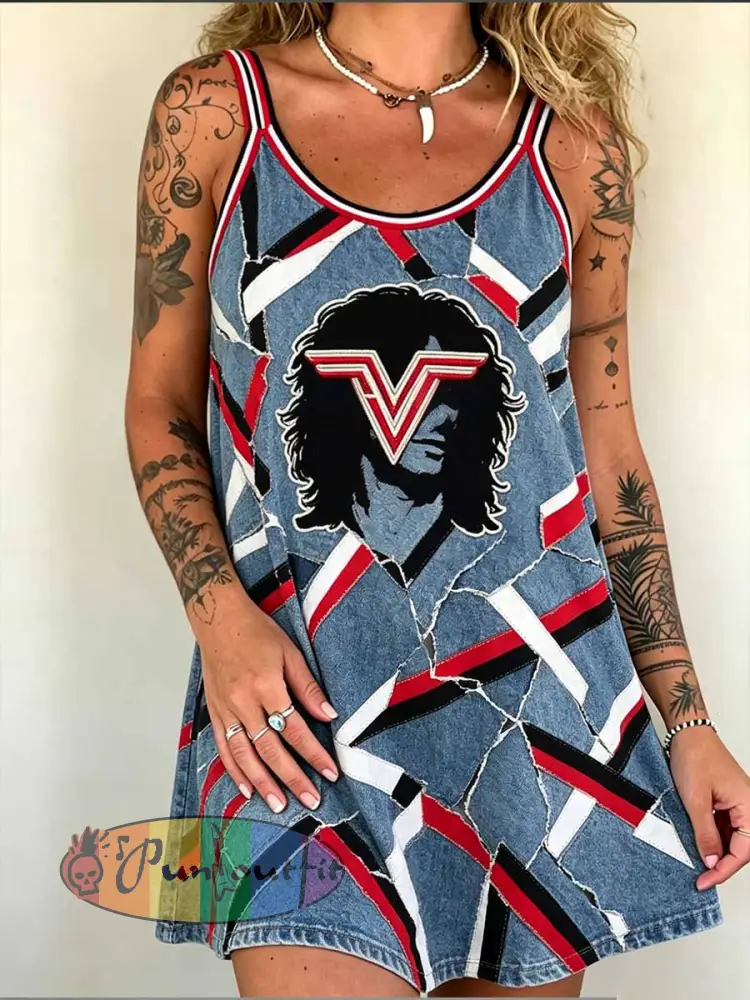 Women’s Rock Band VH Art Print Slip Dress - As picture · S