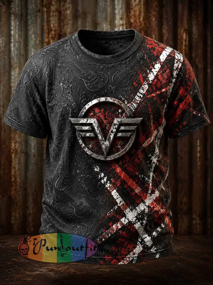 Men’s Vintage Van Halen Print Casual T-shirt - As picture · S