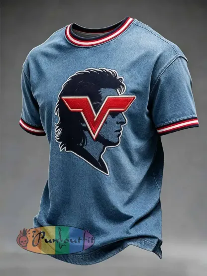 Men’s Vintage Van Halen Print Casual T-shirt - As picture · S