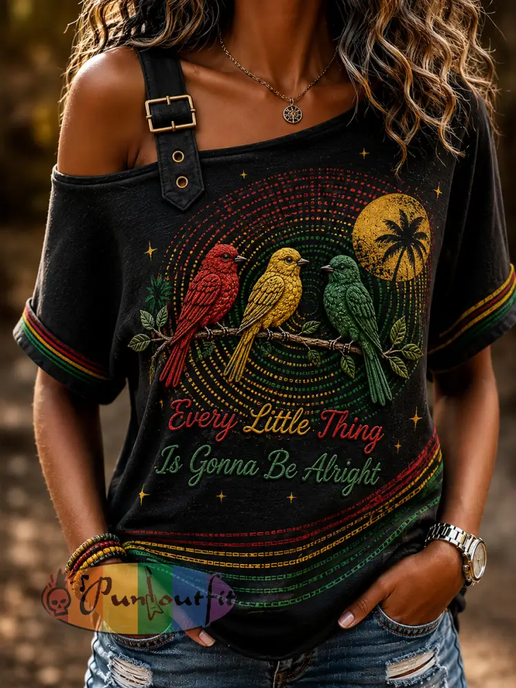 Women’s Off-the-Shoulder T-Shirt for Retro Reggae Music Fans - As picture · S