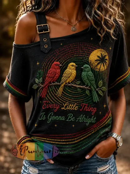 Women’s Off-the-Shoulder T-Shirt for Retro Reggae Music Fans - As picture · S