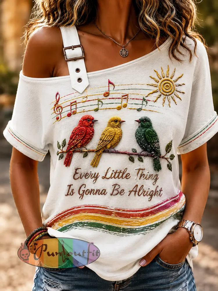 Women’s Retro Reggae Bird Off-the-Shoulder T-Shirt - As picture · S