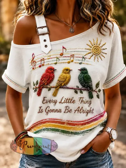 Women’s Retro Reggae Bird Off-the-Shoulder T-Shirt - As picture · S